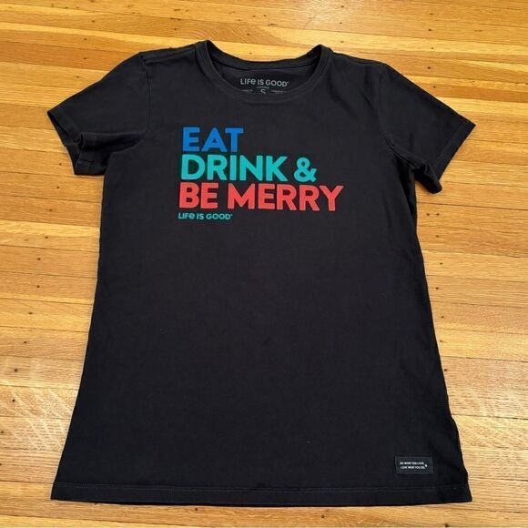 Life is Good Eat Drink and Be Merry dark grey/black short sleeve tee shirt - Picture 1 of 4